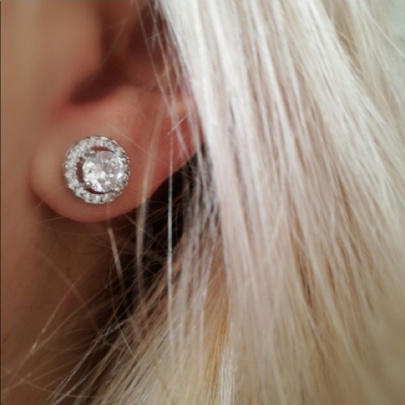 Cubic Zirconia Halo Stud Earrings - Picture 1 of 8